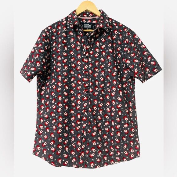 Men’s Monument Christmas Holiday Short Sleeve Santa Button Shirt XL Gray - Picture 1 of 4